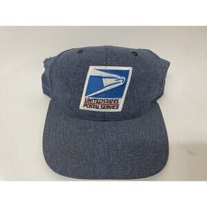 Vintage US Mail Hat Embroidered Patch Blue Snapback USA Mesh Back